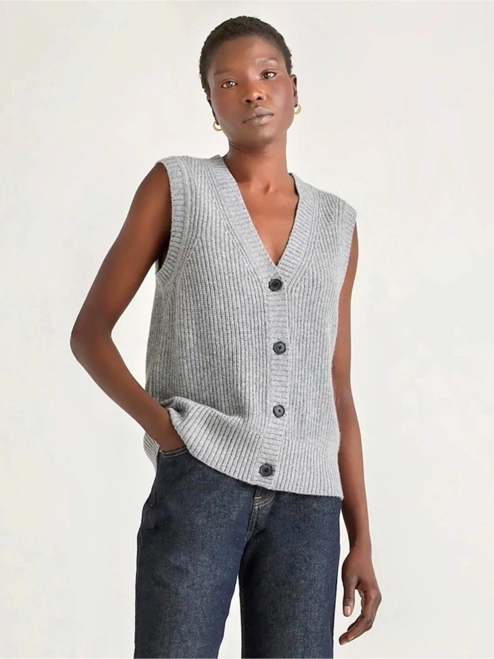 Quince 100% Mongolian Cashmere Fisherman Sweater Vest Heather Gray XS